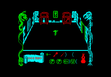 Two opened cabinets, with a red key inside the second one.