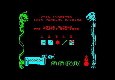 Vending machine interface, with corrupted icons for choices.