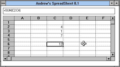 Empty Visual Basic 3 program except for spreadsheet control in the centre.