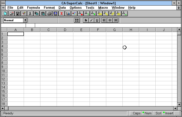 SuperCalc for Windows 1.0 main program screen.