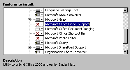 Microsoft Office installer screen showing the unbind utility as an option.