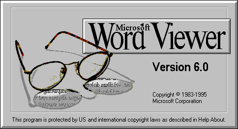 Microsoft Word Viewer 6.0 splash screen (a pair of reading glasses).