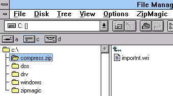 ZipMagic 1 in Windows for Workgroups File Manager.