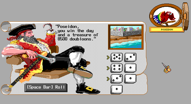 Battle screen showing the dice lined up.