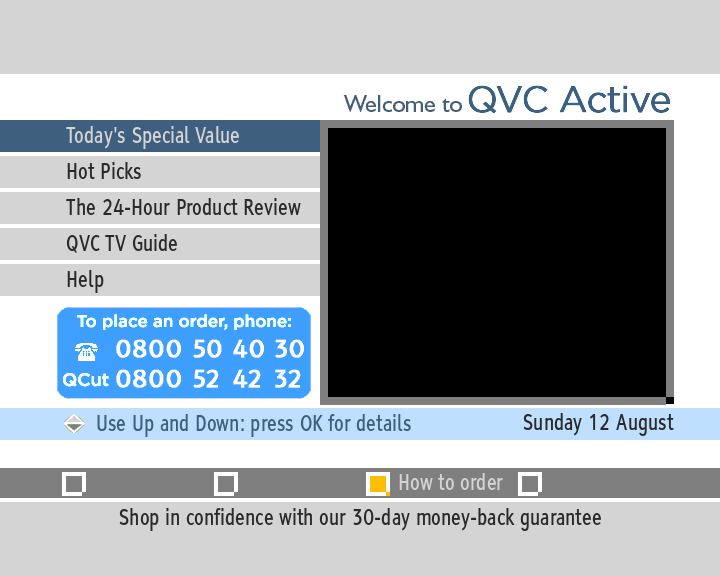 QVC Active main menu.